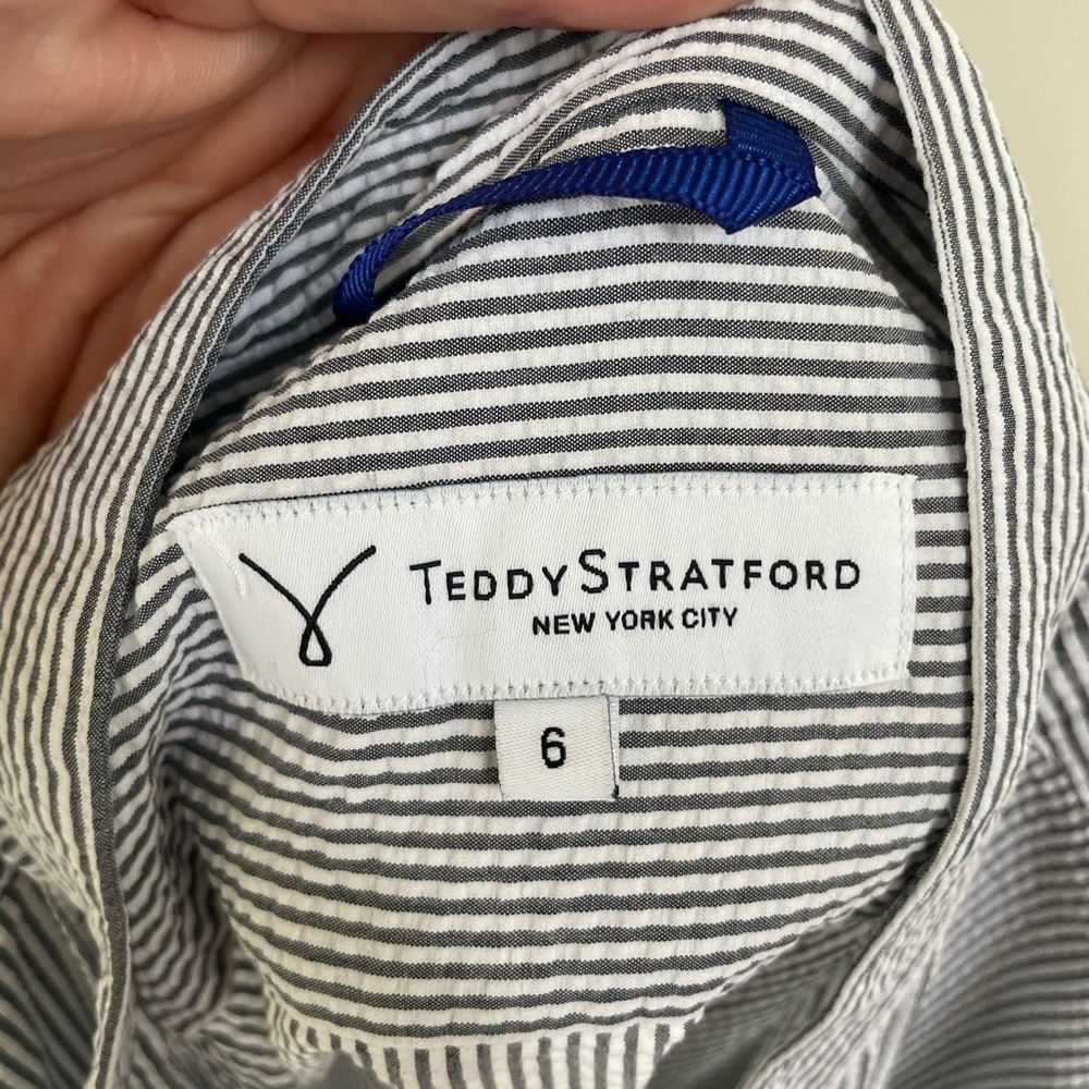 Teddy Stratford Mandarin collar seersucker shirt sz 6